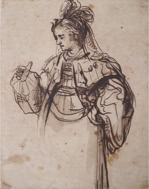 Door De Riemkap gerestaureerde tekening in inkt op papier.