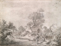 Door De Riemkap gerestaureerde tekening in inkt op papier.