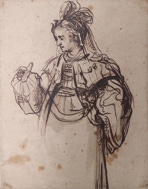 Door De Riemkap gerestaureerde tekening in inkt op papier.