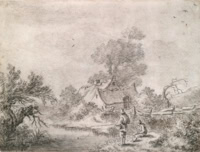 Door De Riemkap gerestaureerde tekening in inkt op papier.