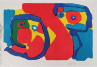 Door De Riemkap gerestaureerde zeefdruk op papier.