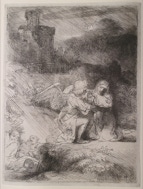 Door De Riemkap gerestaureerde ets op papier.