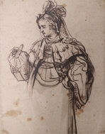 Door De Riemkap gerestaureerde tekening in inkt op papier.