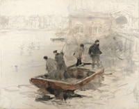 Door De Riemkap gerestaureerde aquarel op papier.