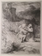 Door De Riemkap gerestaureerde ets op papier.