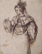 Door De Riemkap gerestaureerde tekening in inkt op papier.