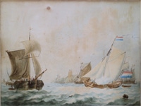 Door De Riemkap gerestaureerde aquarel op papier.