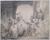 Door De Riemkap gerestaureerde ets op papier.